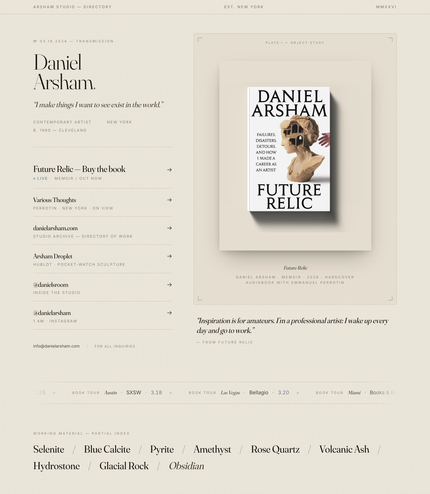Daniel Arsham — Future Relic gallery-editorial bio