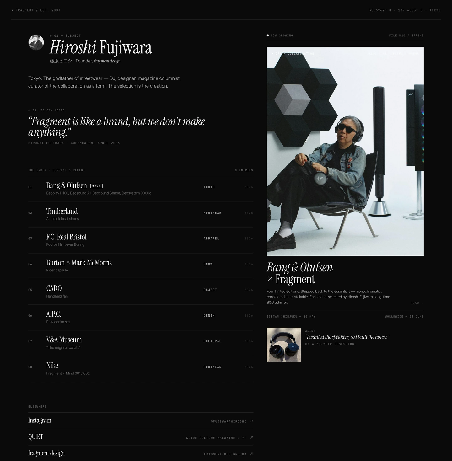 Hiroshi Fujiwara — fragment design dark editorial bio